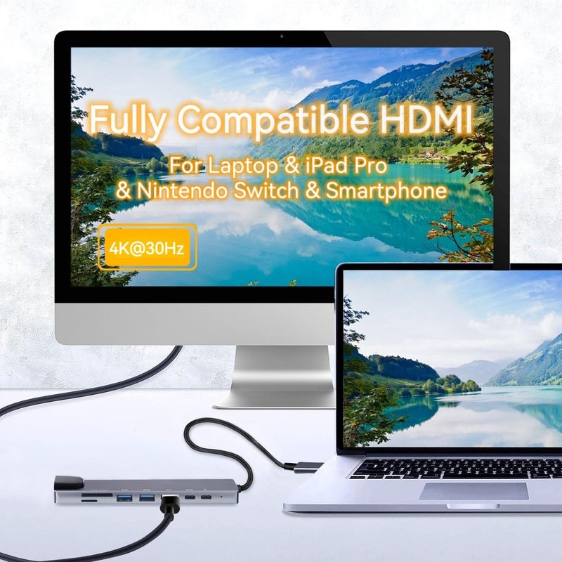 Luonanava محول متعدد المنافذ USB C، 8 في 1 USBC Dongle مع 4K HDMI، RJ45 Ethernet، شحن PD 100W، USB 3.0، قارئ بطاقات SD/TF، محطة إرساء USB-C لجهاز MacBook Pro/Air، Dell، HP وأجهزة Type C الأخرى - Image 5